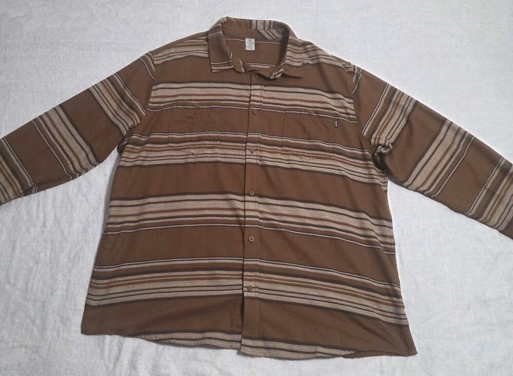 Hurley Men's Portland Long Sleeve XXL Flannel Button Up Shirt Bronze Stripe